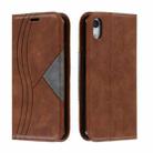 For iPhone XR Splicing Color Magnetic Hem Horizontal Flip Leather Case with Holder & Card Slots(Brown) - 1