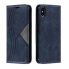 For iPhone XS Max Splicing Color Magnetic Hem Horizontal Flip Leather Case with Holder & Card Slots(Blue) - 1