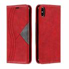 For iPhone XS Max Splicing Color Magnetic Hem Horizontal Flip Leather Case with Holder & Card Slots(Red) - 1