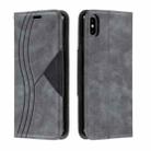 For iPhone XS Max Splicing Color Magnetic Hem Horizontal Flip Leather Case with Holder & Card Slots(Grey) - 1