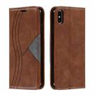 For iPhone XS Max Splicing Color Magnetic Hem Horizontal Flip Leather Case with Holder & Card Slots(Brown) - 1