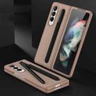 For Samsung Galaxy Z Fold3 5G GKK Ultra-thin PC + Leather Full Coverage Phone Flip Case with Pen Slot(Gold) - 1
