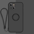 For iPhone 13 mini All-inclusive Liquid Silicone Phone Protective Case with Ring Holder & Lanyard (Black) - 1