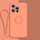 For iPhone 13 Pro Max All-inclusive Liquid Silicone Phone Protective Case with Ring Holder & Lanyard (Coral Orange) - 1