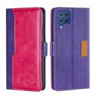 For Samsung Galaxy F62 / M62 Retro Texture Contrast Color Buckle Horizontal Flip Leather Case with Holder(Purple+Rose Red) - 1