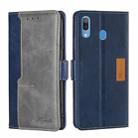 For Samsung Galaxy A30 (Japan Ver.) Retro Texture Contrast Color Buckle Horizontal Flip Leather Case with Holder(Blue+Grey) - 1
