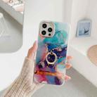 For iPhone 13 Dual-side Laminating IMD Plating Golden Circle Marble Pattern TPU Phone Case with Ring Holder(Blue Gilt DX-61) - 1