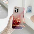 For iPhone 13 Dual-side Laminating IMD Plating Golden Circle Marble Pattern TPU Phone Case with Ring Holder(Red Gilt DX-59) - 1