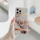 For iPhone 13 Dual-side Laminating IMD Plating Golden Circle Marble Pattern TPU Phone Case with Ring Holder(Grey Gilt DX-64) - 1