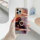 For iPhone 13 Dual-side Laminating IMD Plating Golden Circle Marble Pattern TPU Phone Case with Ring Holder(Black Gilt DX-62) - 1