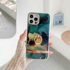 For iPhone 12 / 12 Pro Dual-side Laminating IMD Plating Golden Circle Marble Pattern TPU Phone Case with Ring Holder(Green Gilt DX-60) - 1