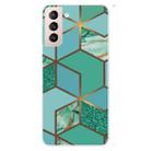 For Samsung Galaxy S22 5G Marble Pattern Shockproof TPU Protective Case(Rhombus Green) - 1