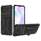 For Xiaomi Redmi 9A Armor Card PC + TPU Shockproof Phone Case with Card Slot & Invisible Holder(Black) - 1