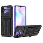 For Xiaomi Redmi 9A Armor Card PC + TPU Shockproof Phone Case with Card Slot & Invisible Holder(Purple) - 1