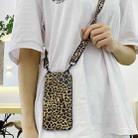 For iPhone 13 Cat Ear Leopard Print TPU Straight Edge Phone Case with Lanyard(Brown) - 1