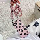 For iPhone 13 Pro Max Cat Ear Leopard Print TPU Straight Edge Phone Case with Lanyard (Pink) - 1