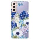 For Samsung Galaxy S22 5G Colored Drawing Pattern High Transparent TPU Phone Protective Case(Blue White Roses) - 1