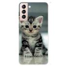 For Samsung Galaxy S22+ 5G Colored Drawing Pattern High Transparent TPU Phone Protective Case(Sitting Cat) - 1