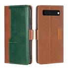 For Google Pixel 6 Retro Texture Contrast Color Buckle Horizontal Flip Leather Phone Case with Holder(Light Brown+Green) - 1