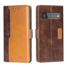 For Google Pixel 6 Pro Retro Texture Contrast Color Buckle Horizontal Flip Leather Phone Case with Holder(Dark Brown+Gold) - 1