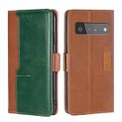 For Google Pixel 6 Pro Retro Texture Contrast Color Buckle Horizontal Flip Leather Phone Case with Holder(Light Brown+Green) - 1