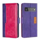 For Google Pixel 6 Pro Retro Texture Contrast Color Buckle Horizontal Flip Leather Phone Case with Holder(Purple+Rose Red) - 1