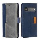 For Google Pixel 6 Pro Retro Texture Contrast Color Buckle Horizontal Flip Leather Phone Case with Holder(Blue+Grey) - 1