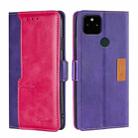 For Google Pixel 5a 5G Retro Texture Contrast Color Buckle Horizontal Flip Leather Phone Case with Holder(Purple+Rose Red) - 1