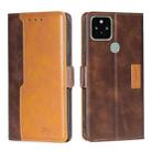 For Google Pixel 5 Retro Texture Contrast Color Buckle Horizontal Flip Leather Phone Case with Holder(Dark Brown+Gold) - 1