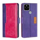 For Google Pixel 5 Retro Texture Contrast Color Buckle Horizontal Flip Leather Phone Case with Holder(Purple+Rose Red) - 1