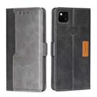 For Google Pixel 4a Retro Texture Contrast Color Buckle Horizontal Flip Leather Phone Case with Holder(Black+Grey) - 1