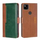 For Google Pixel 4a Retro Texture Contrast Color Buckle Horizontal Flip Leather Phone Case with Holder(Light Brown+Green) - 1