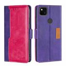 For Google Pixel 4a Retro Texture Contrast Color Buckle Horizontal Flip Leather Phone Case with Holder(Purple+Rose Red) - 1