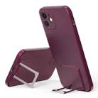 Skin Feel Frosted TPU Shockproof Phone Case with Telescopic Holder For iPhone 12(Red Wine) - 1