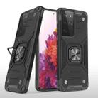 For Samsung Galaxy S21 FE 5G Magnetic Armor Shockproof TPU + PC Phone Case with Metal Ring Holder(Black) - 1