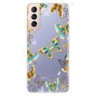 For Samsung Galaxy S22 5G Coloured Drawing Pattern Highly Transparent TPU Phone Protective Case(Golden Butterfly) - 1