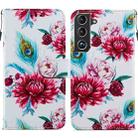 For Samsung Galaxy S22+ 5G Painted Pattern Horizontal Flip Phone Leather Case with Holder & Card Slots & Photo Frame(Peacock Flower) - 1