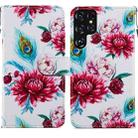 For Samaung Galaxy S22 Ultra 5G Painted Pattern Horizontal Flip Phone Leather Case with Holder & Card Slots & Photo Frame(Peacock Flower) - 1