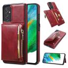 For Samsung Galaxy A82 Zipper Wallet Bag PU Back Cover Shockrpoof Phone Case with Holder & Card Slots & Wallet(Red) - 1