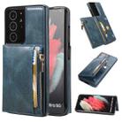 For Samsung Galaxy S21 Ultra 5G Zipper Wallet Bag PU Back Cover Shockrpoof Phone Case with Holder & Card Slots & Wallet(Blue) - 1