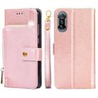 For Xiaomi Redmi K40 Gaming Zipper Bag Horizontal Flip Leather Phone Case with Holder & Card Slots & Lanyard(Rose Gold) - 1