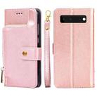 For Google Pixel 6 Zipper Bag Horizontal Flip Leather Phone Case with Holder & Card Slots & Lanyard(Rose Gold) - 1