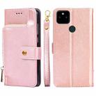 For Google Pixel 5a 5G Zipper Bag Horizontal Flip Leather Phone Case with Holder & Card Slots & Lanyard(Rose Gold) - 1