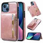 For iPhone 13 Zipper Wallet Bag PU Back Cover Shockrpoof Phone Case with Holder & Card Slots & Wallet(Pink) - 1