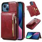 For iPhone 13 Zipper Wallet Bag PU Back Cover Shockrpoof Phone Case with Holder & Card Slots & Wallet(Red) - 1