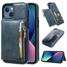 For iPhone 13 Zipper Wallet Bag PU Back Cover Shockrpoof Phone Case with Holder & Card Slots & Wallet(Blue) - 1