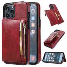 For iPhone 13 Pro Zipper Wallet Bag PU Back Cover Shockrpoof Phone Case with Holder & Card Slots & Wallet (Red) - 1