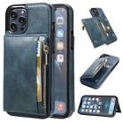 For iPhone 13 Pro Zipper Wallet Bag PU Back Cover Shockrpoof Phone Case with Holder & Card Slots & Wallet (Blue) - 1