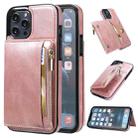 For iPhone 13 Pro Max Zipper Wallet Bag PU Back Cover Shockrpoof Phone Case with Holder & Card Slots & Wallet (Pink) - 1