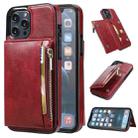 For iPhone 13 Pro Max Zipper Wallet Bag PU Back Cover Shockrpoof Phone Case with Holder & Card Slots & Wallet (Red) - 1